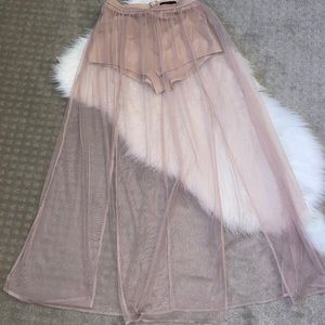 Forever 21 Sheer Maxi Skirt With Shorts in Mauve